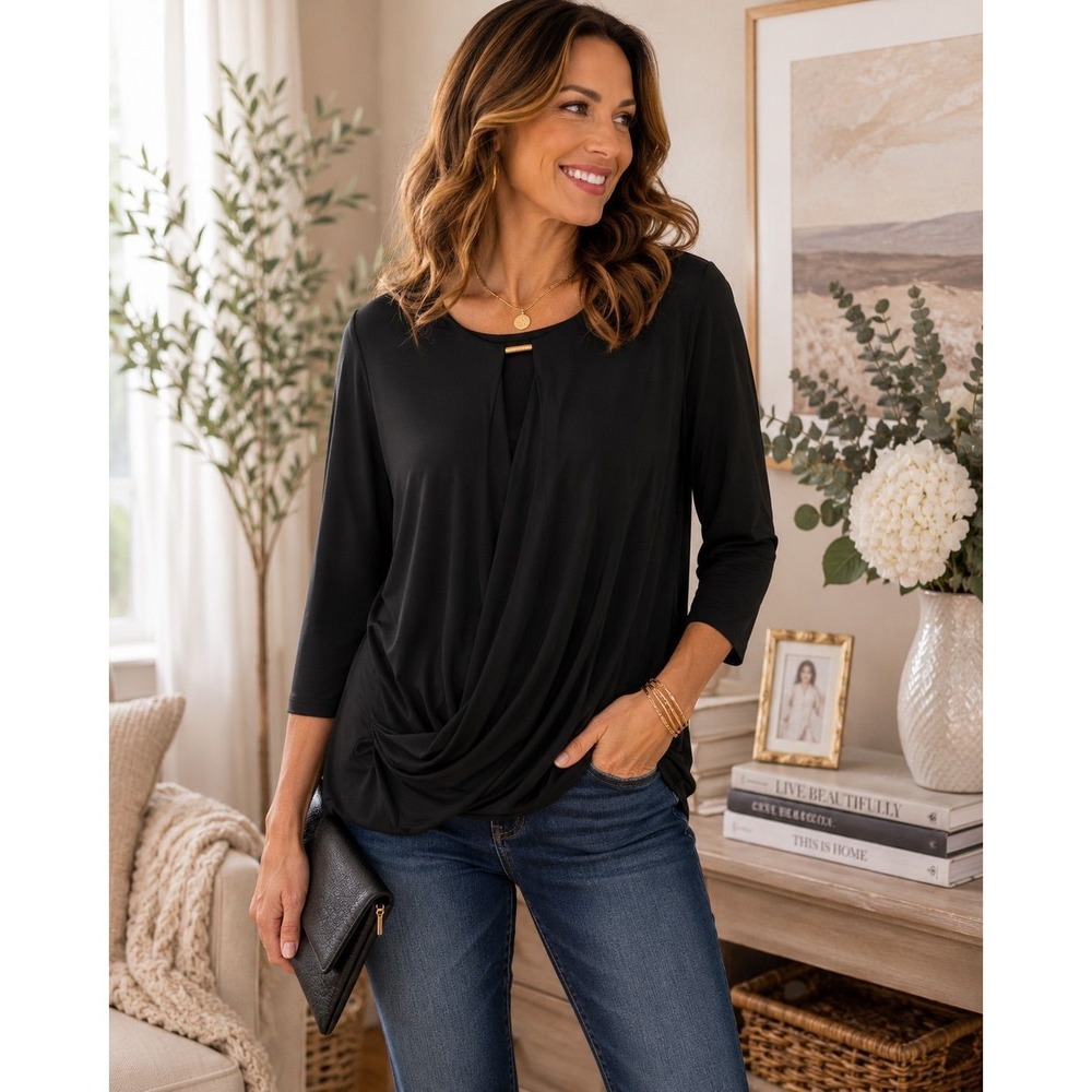 CALL OUT Anne Klein Black Draped Blouse | XL